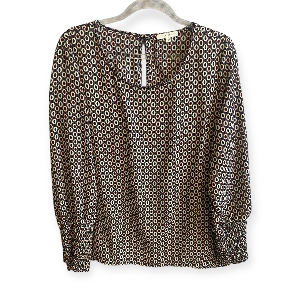 Pleione Smocked Sleeve Printed Top